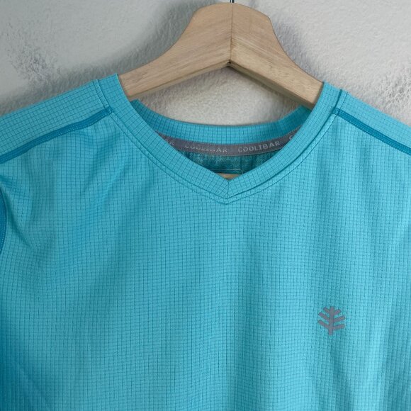 Coolibar Mens Small UPF 50+ Aqua Blue Short Sleeve V Neck T Shirt Top - Picture 2 of 9